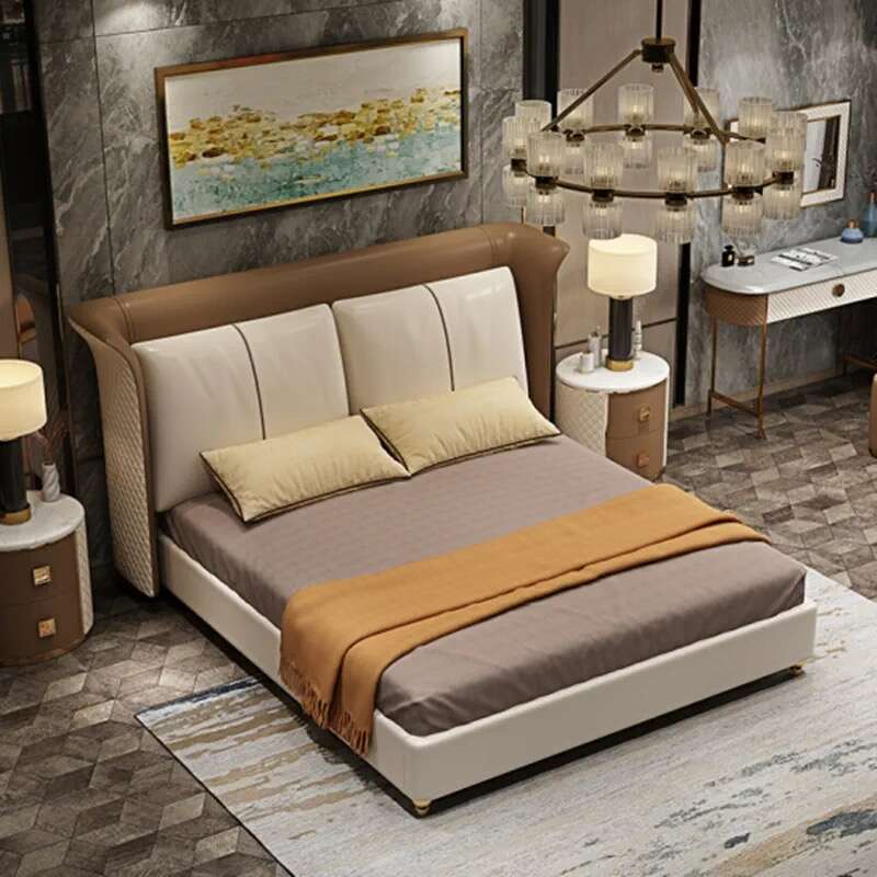 Minimalist Italian Luxury Leather King Queen Size Beds Bedroom Set ...